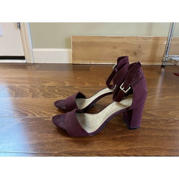 Old Navy Faux-Suede Block-Heel Sandals for Women Wine Purple Ankle Strap 9 - Picture 2 of 7